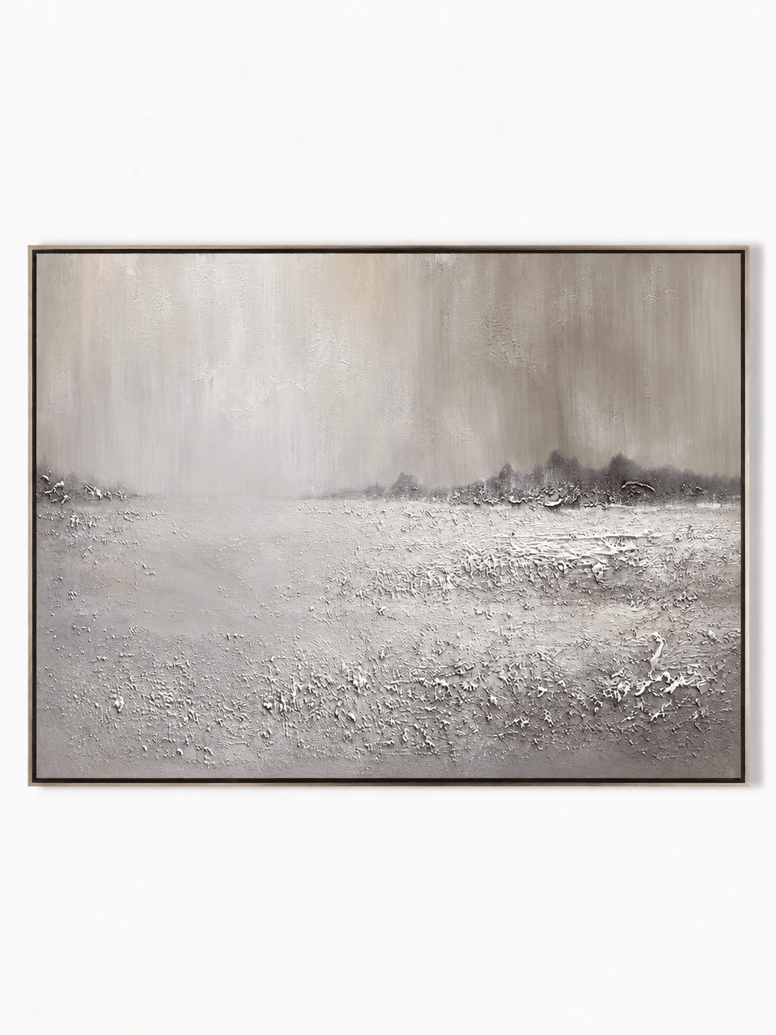 Textured horizontal misty snow field landscape oil painting on canvas by Evelyn Li - WABI Wall Art