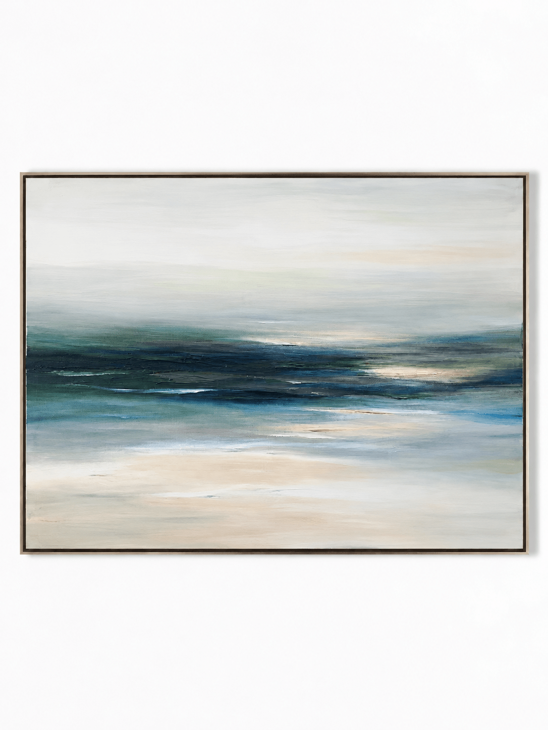 Minimalist horizontal coastal horizon oil painting on canvas by Evelyn Li - WABI Wall Art