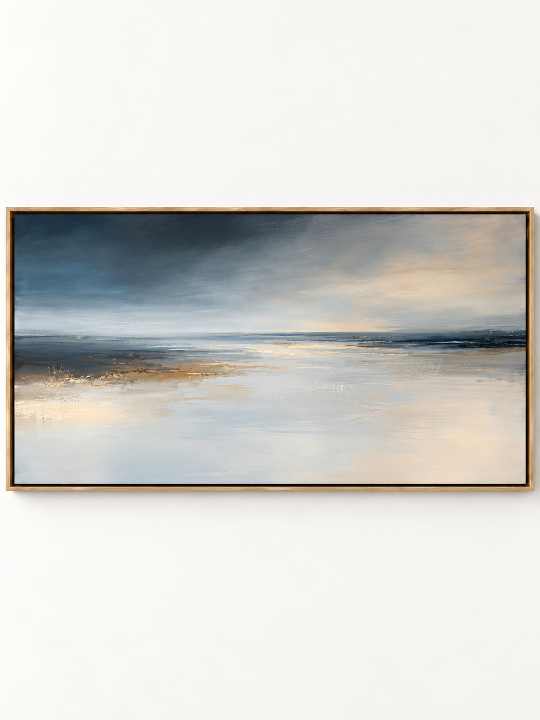 Minimalist horizontal moody coastal ocean horizon oil painting on canvas by Evelyn Li - WABI Wall Art