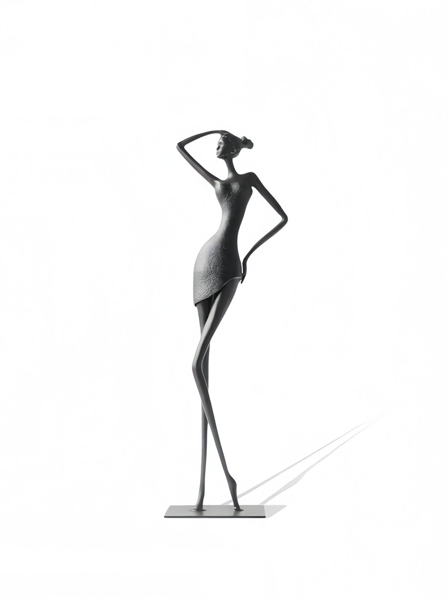 abstract female figure sculpture, 48cm tall matte black metal lady statuette for modern home decor
