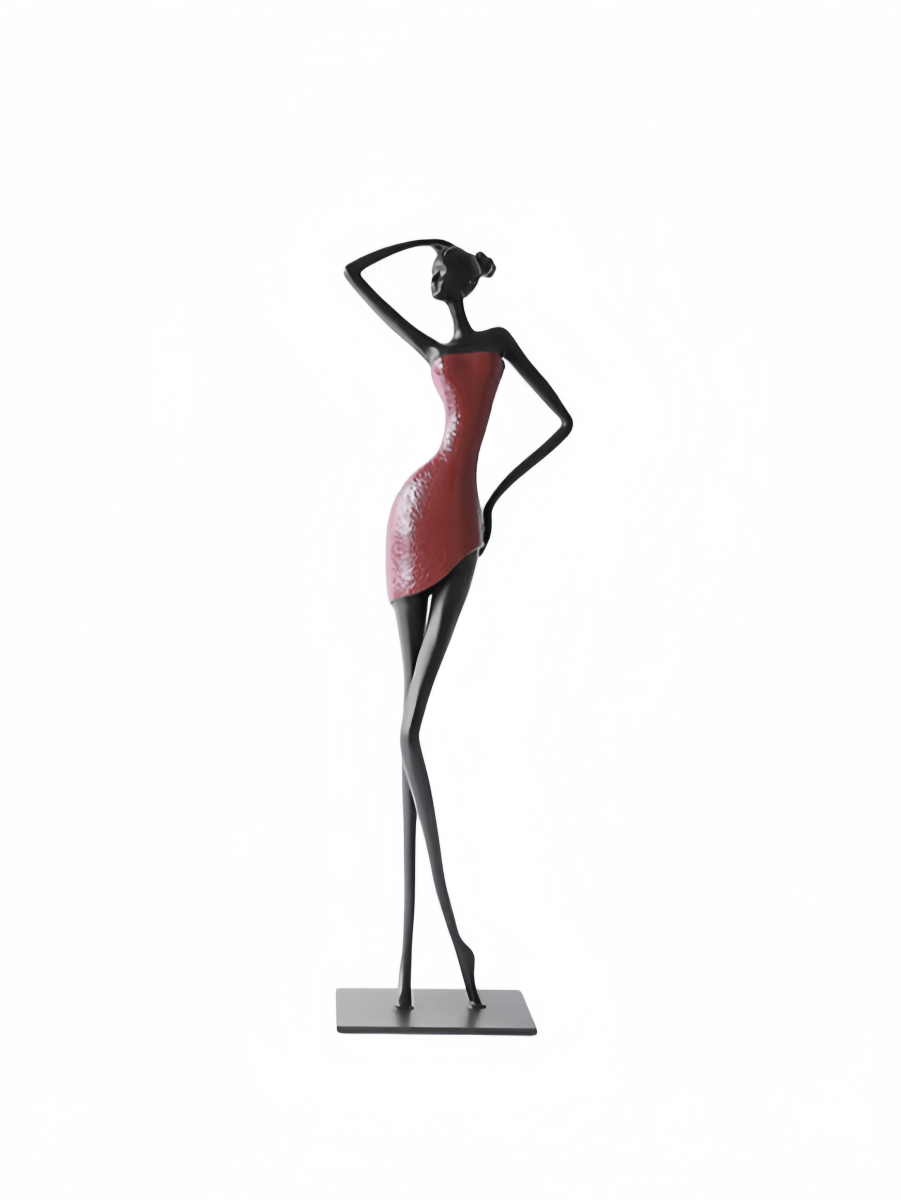 abstract female figure sculpture, 48cm tall matte black metal lady statuette for modern home decor