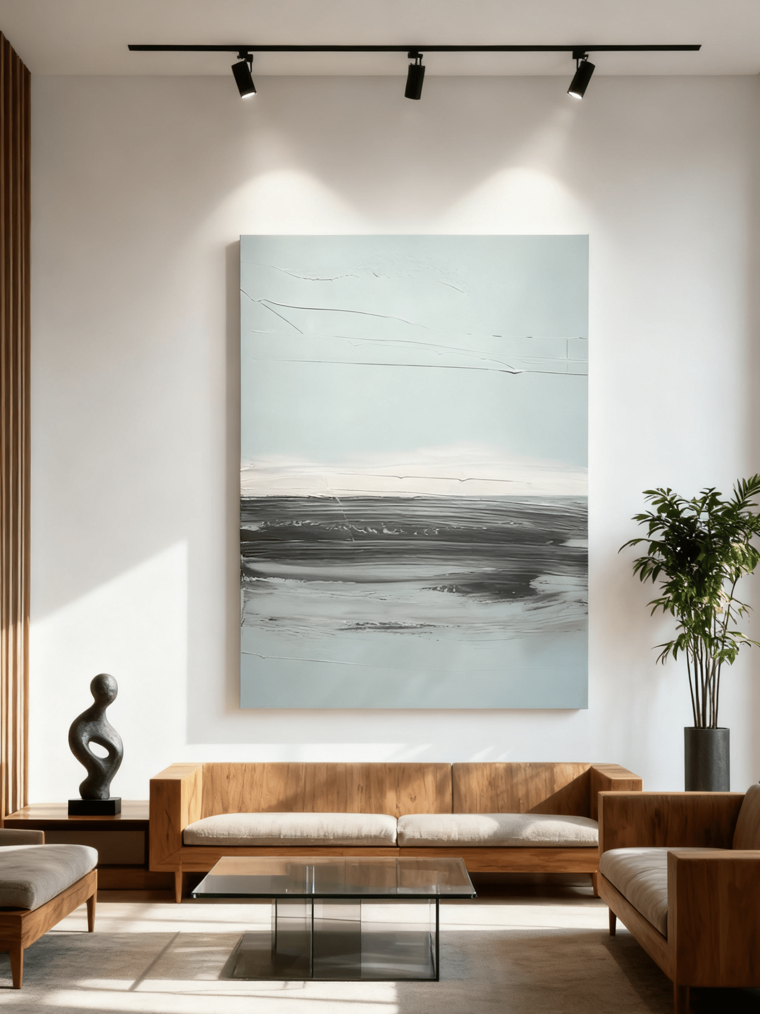 Close-up of textured brushstrokes in abstract black sea painting, showing artist's technique