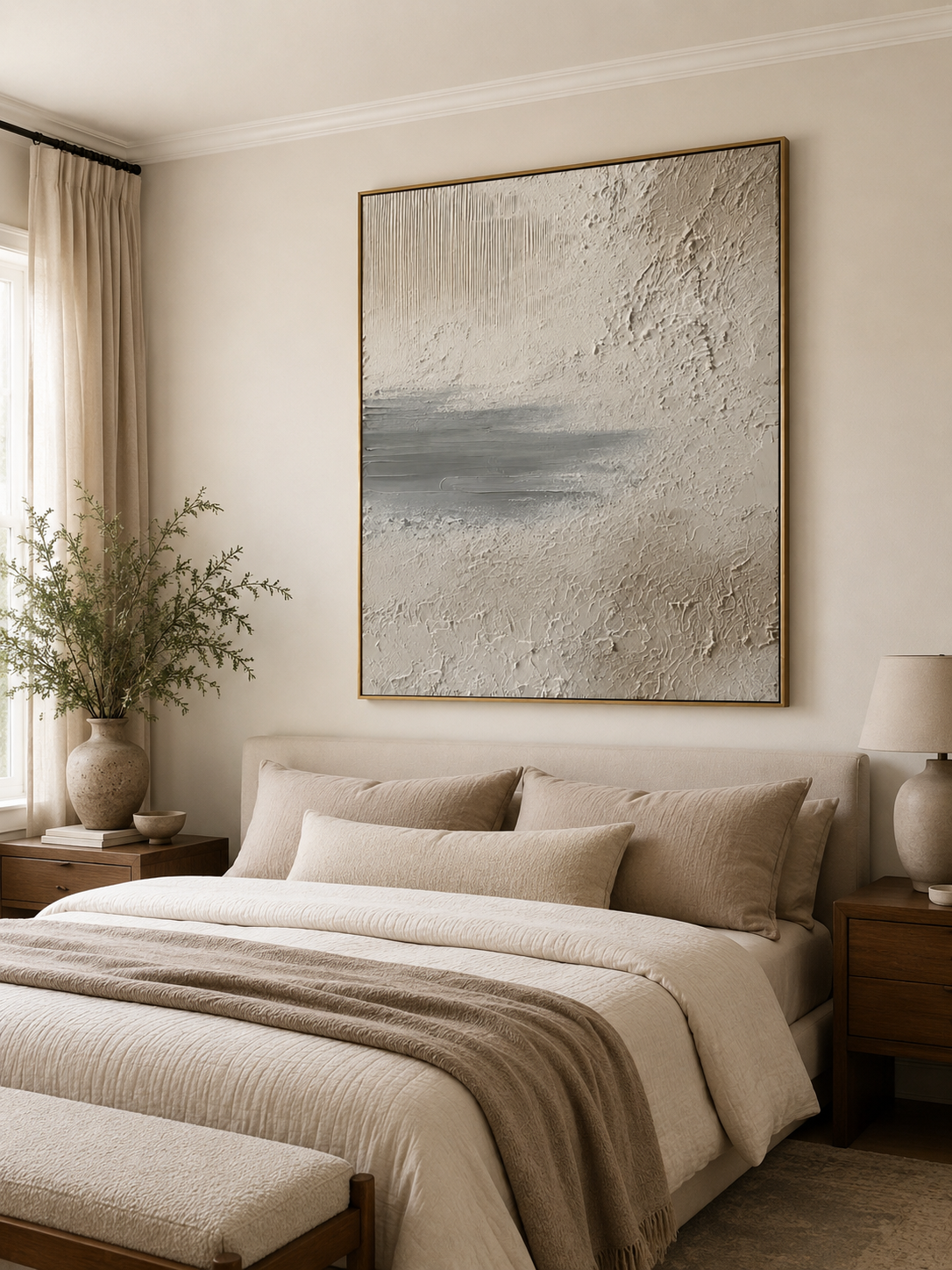Neutral abstract wall art with raised wabi sabi texture for modern interiors