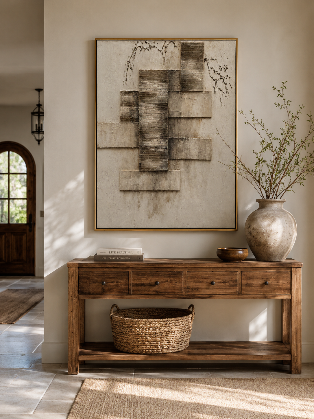 Hand painted architectural canvas art for living room, bedroom and entryway decor