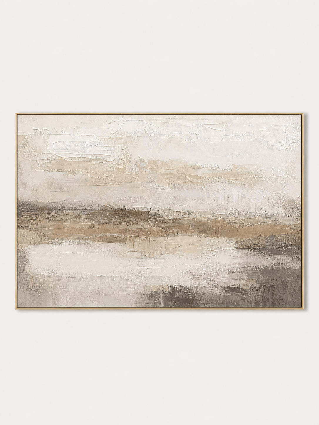 Hand-painted neutral textured landscape wall art in ivory, beige and greige by Evelyn Li