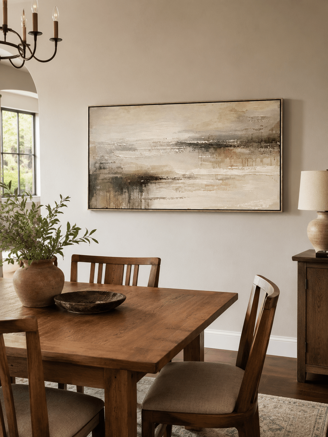 Neutral textured wetland wall art in ivory, sepia and charcoal