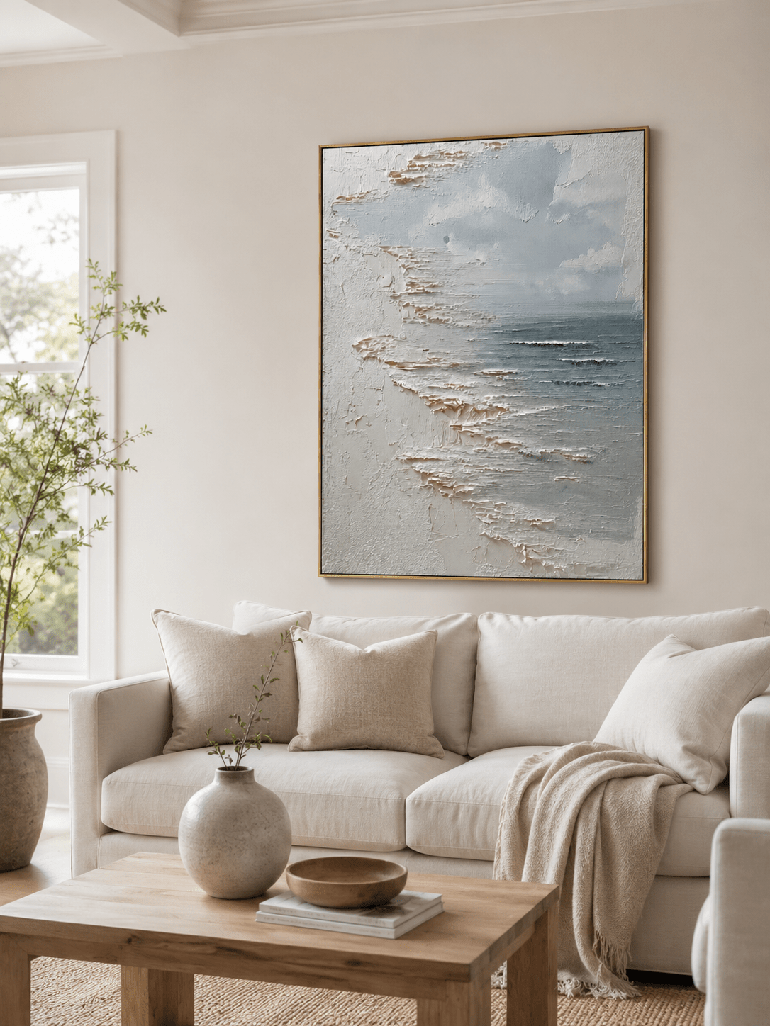 Product image of Minimalist Textured Ocean Waves Wall Art, hand-painted artwork, LL#0320, view 1