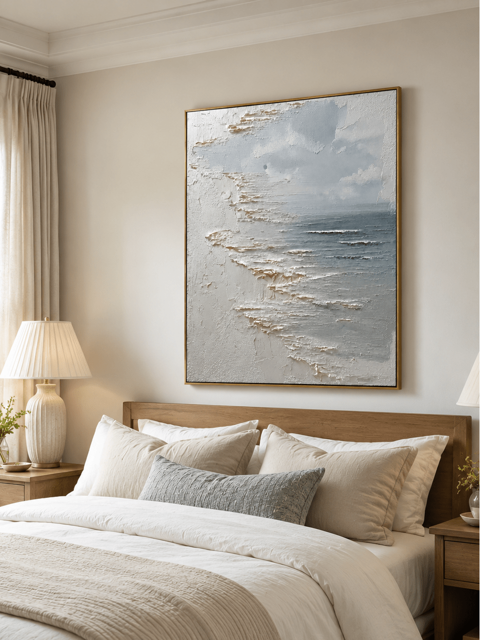 Product image of Minimalist Textured Ocean Waves Wall Art, hand-painted artwork, LL#0320, view 2