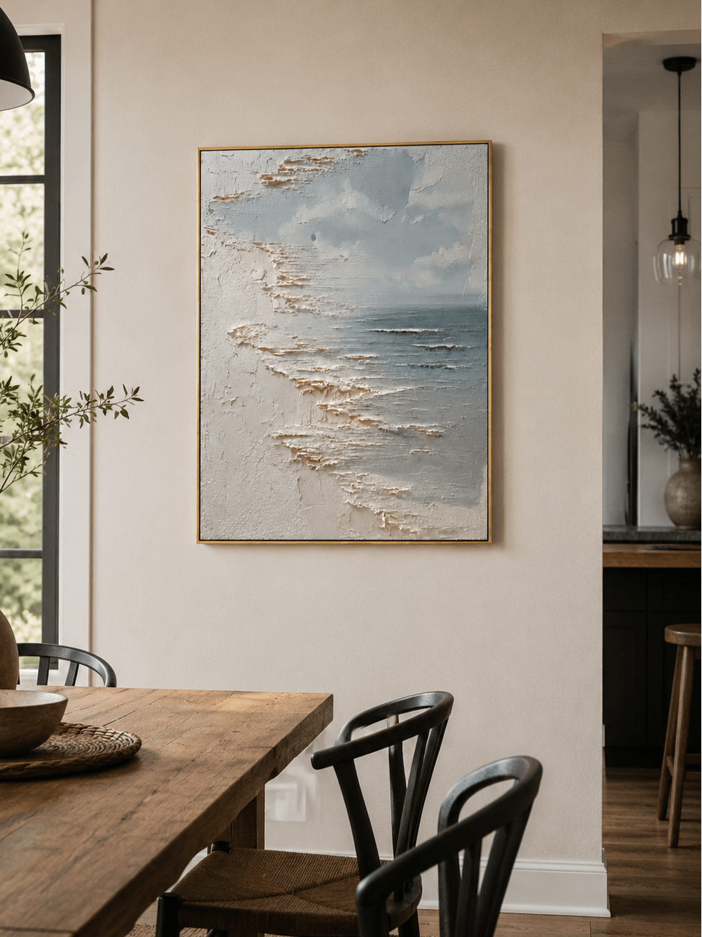 Product image of Minimalist Textured Ocean Waves Wall Art, hand-painted artwork, LL#0320, view 3