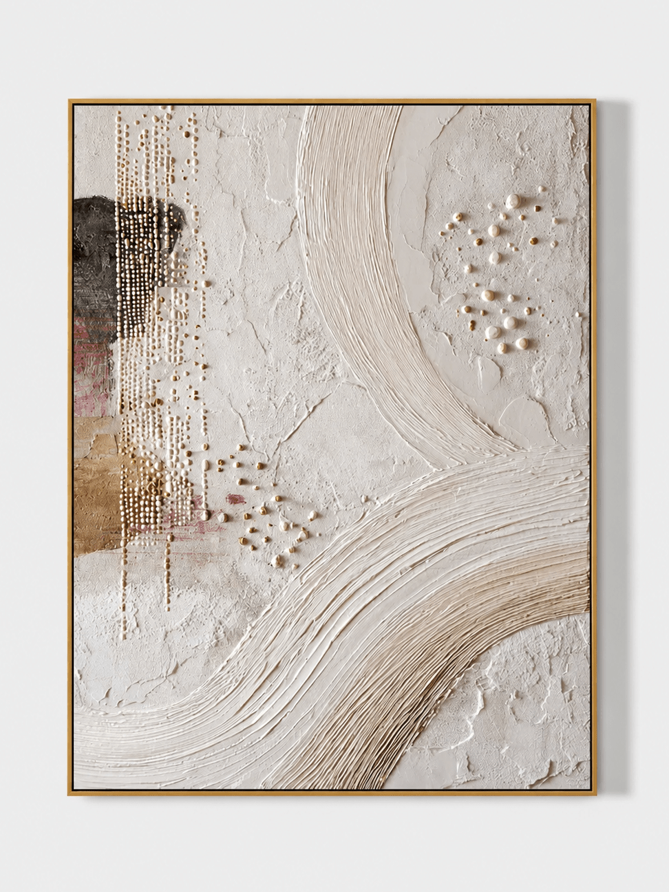Abstraktes Wabi-Sabi Strukturbild in Elfenbein, handgemaltes Bild auf Leinwand