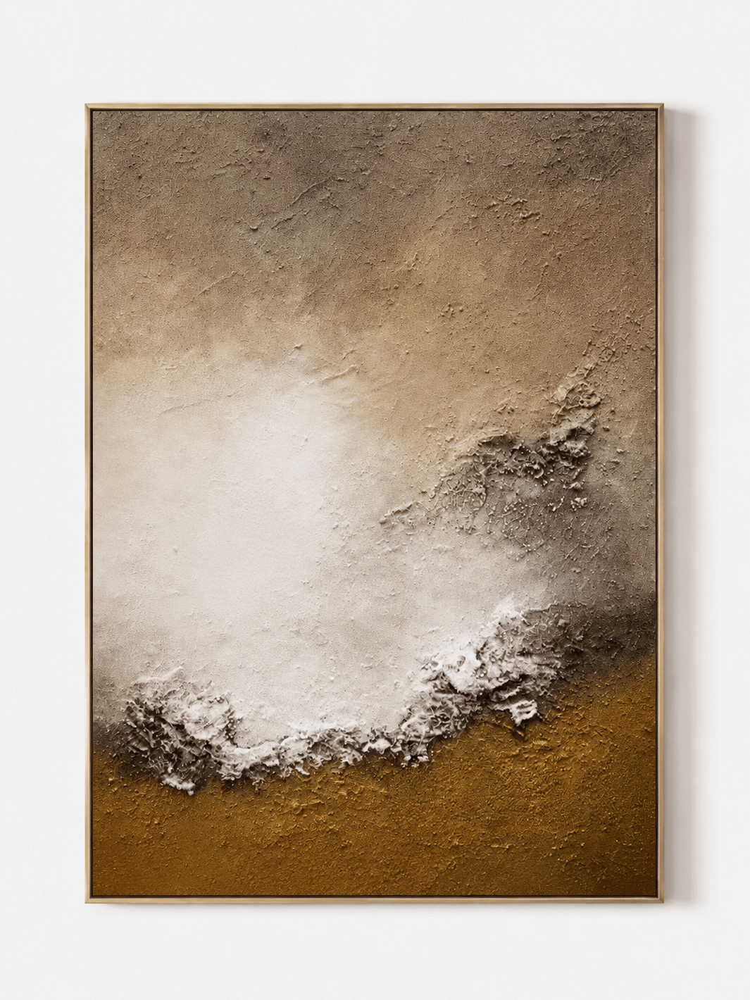 Wabi-Sabi Strukturbild in Erdtönen – Küstenlinie, handgemaltes Bild auf Leinwand