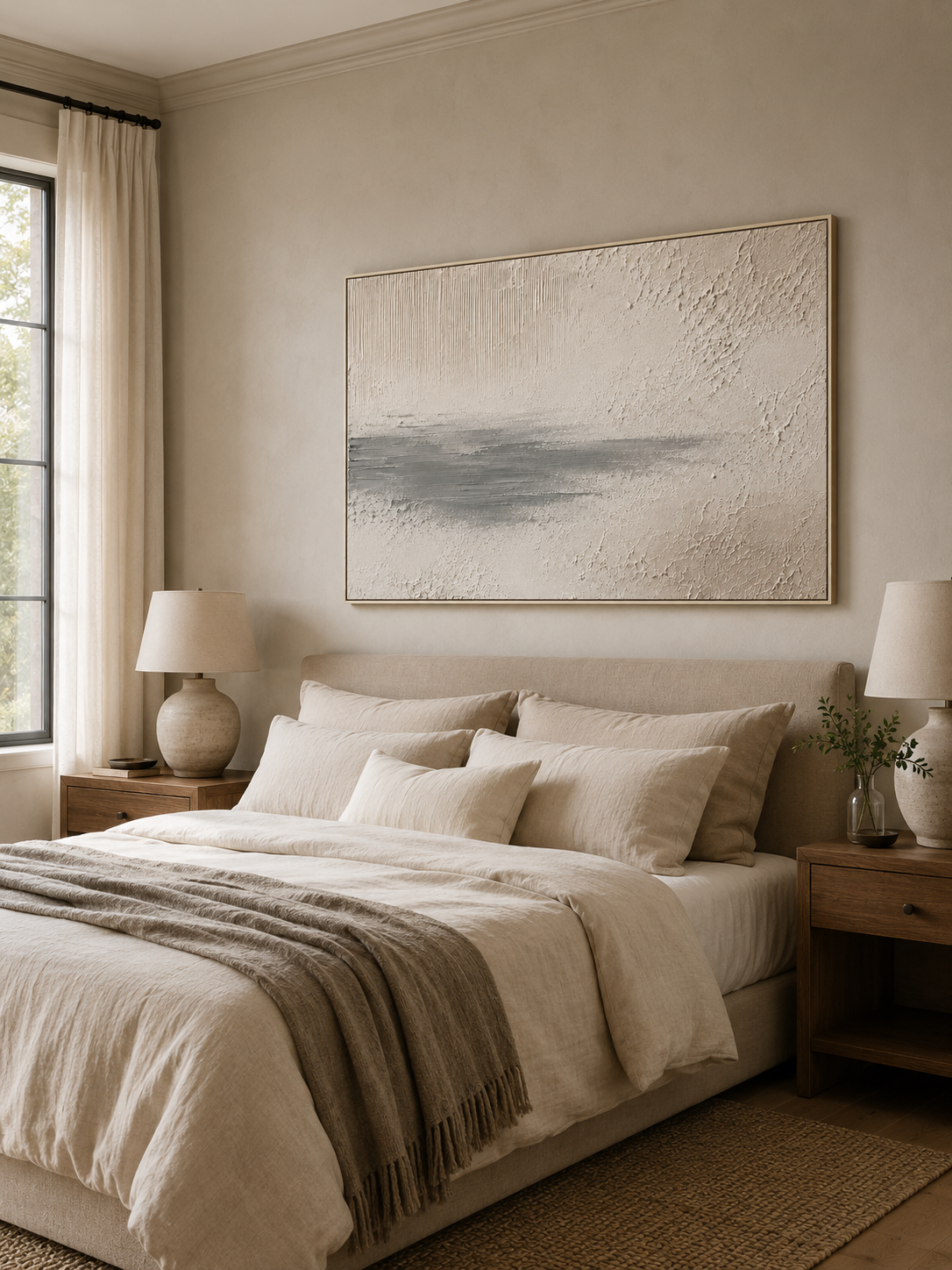 Neutral abstract wall art with raised wabi sabi texture for modern interiors
