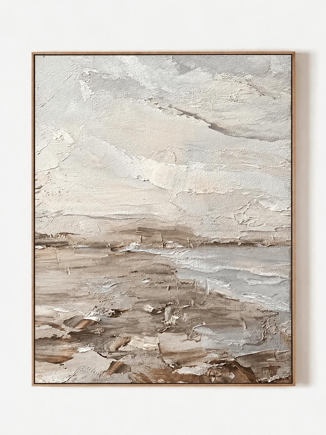 Hand-painted neutral coastal wall art in ivory greige taupe and stone gray with rich texture by Evelyn Li