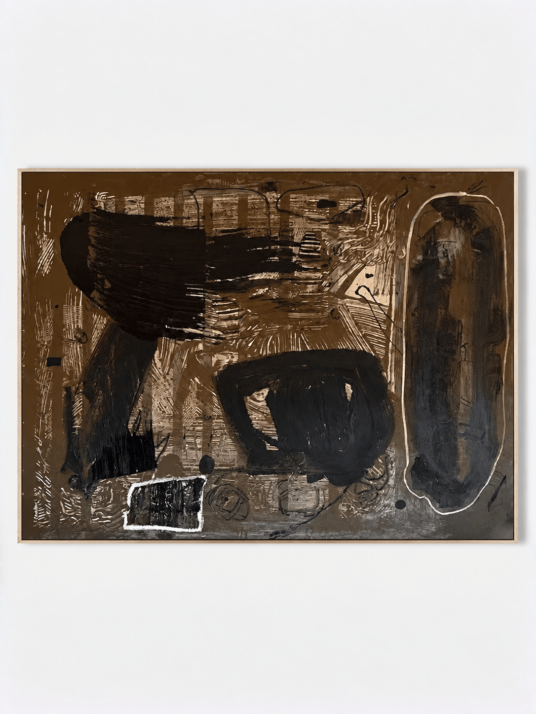 Hand-painted moody gestural abstract painting in black, brown and earthy neutrals by Kaelan Slate