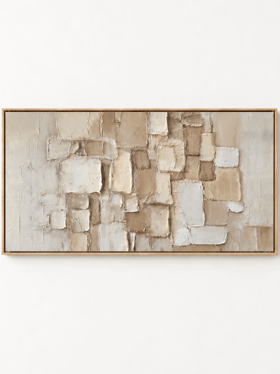 Hand-painted modern organic textured mosaic abstract painting in ivory, cream and beige by Lucien Hoffmann