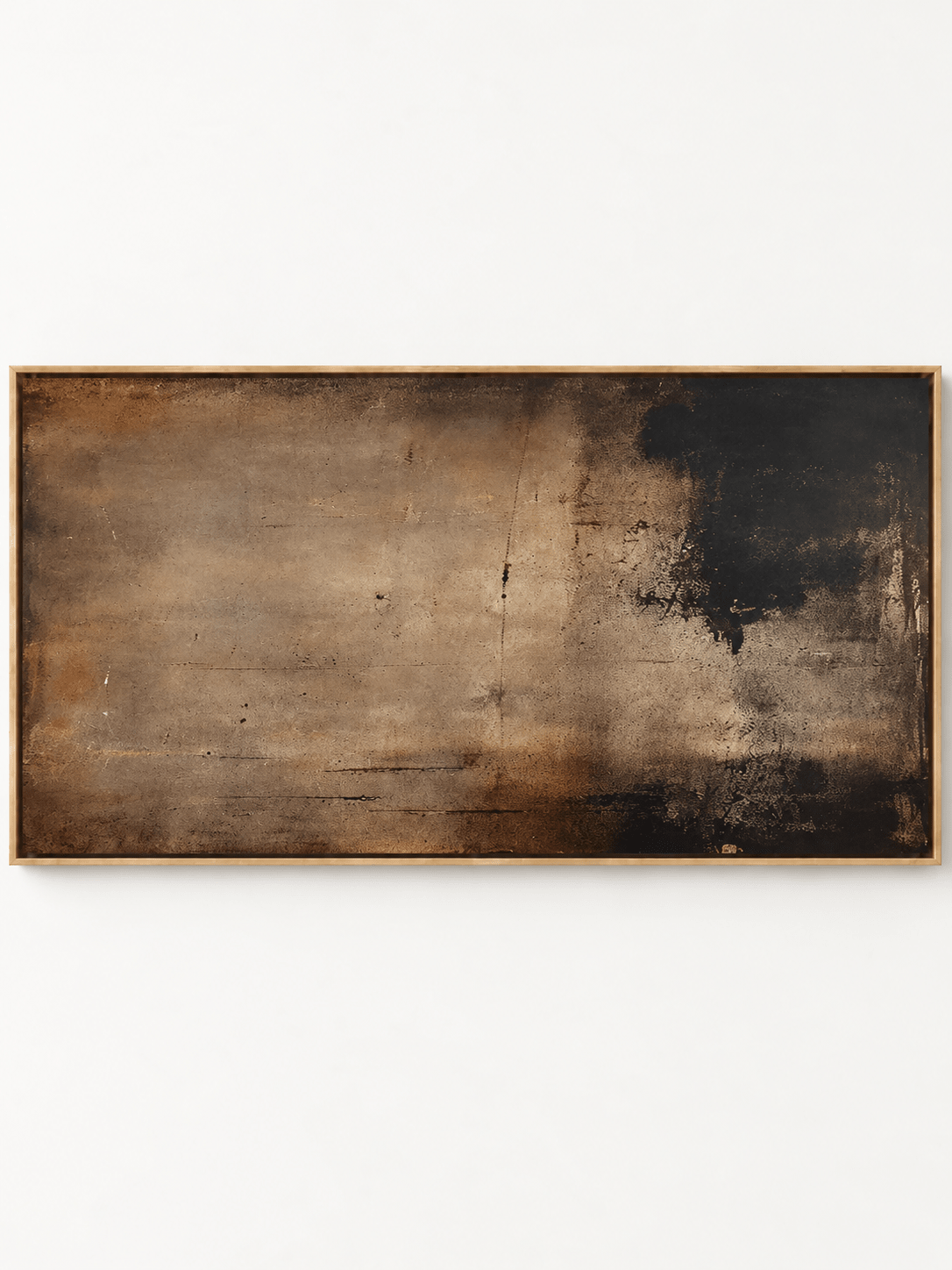 Hand-painted modern earth tone weathered abstract painting in warm brown and charcoal by Akari Kobayashi