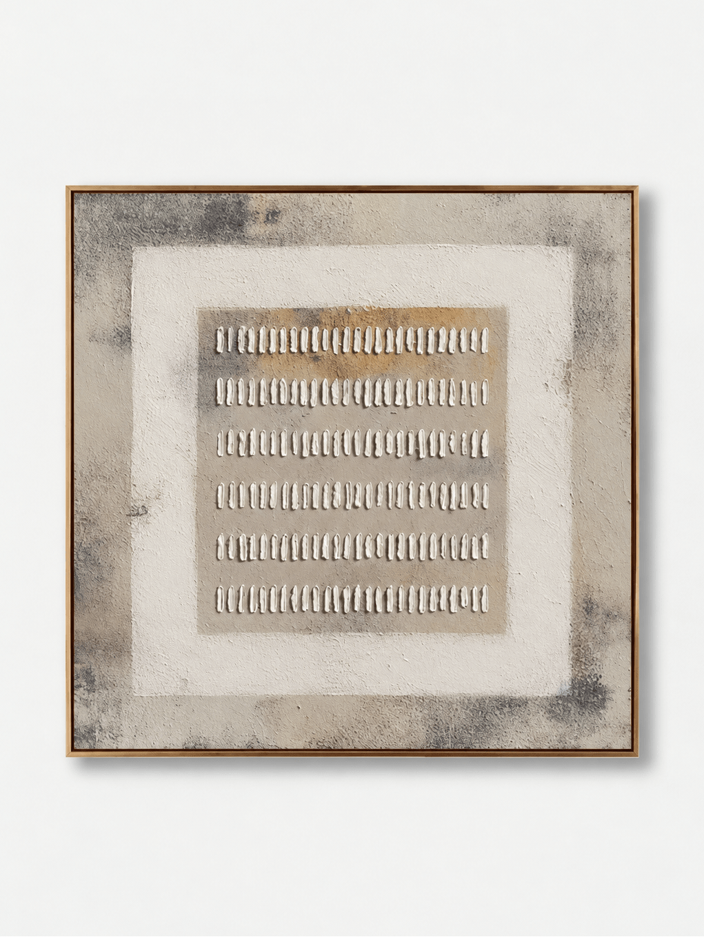 Hand-painted neutral textured geometric wall art in ivory, taupe and soft gray with raised relief marks by Eliot Vermeer