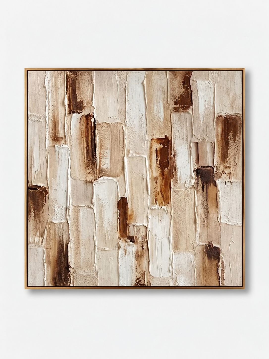 Hand-painted beige and brown textured wall art with ivory impasto blocks and warm earth tones by Eliot Vermeer
