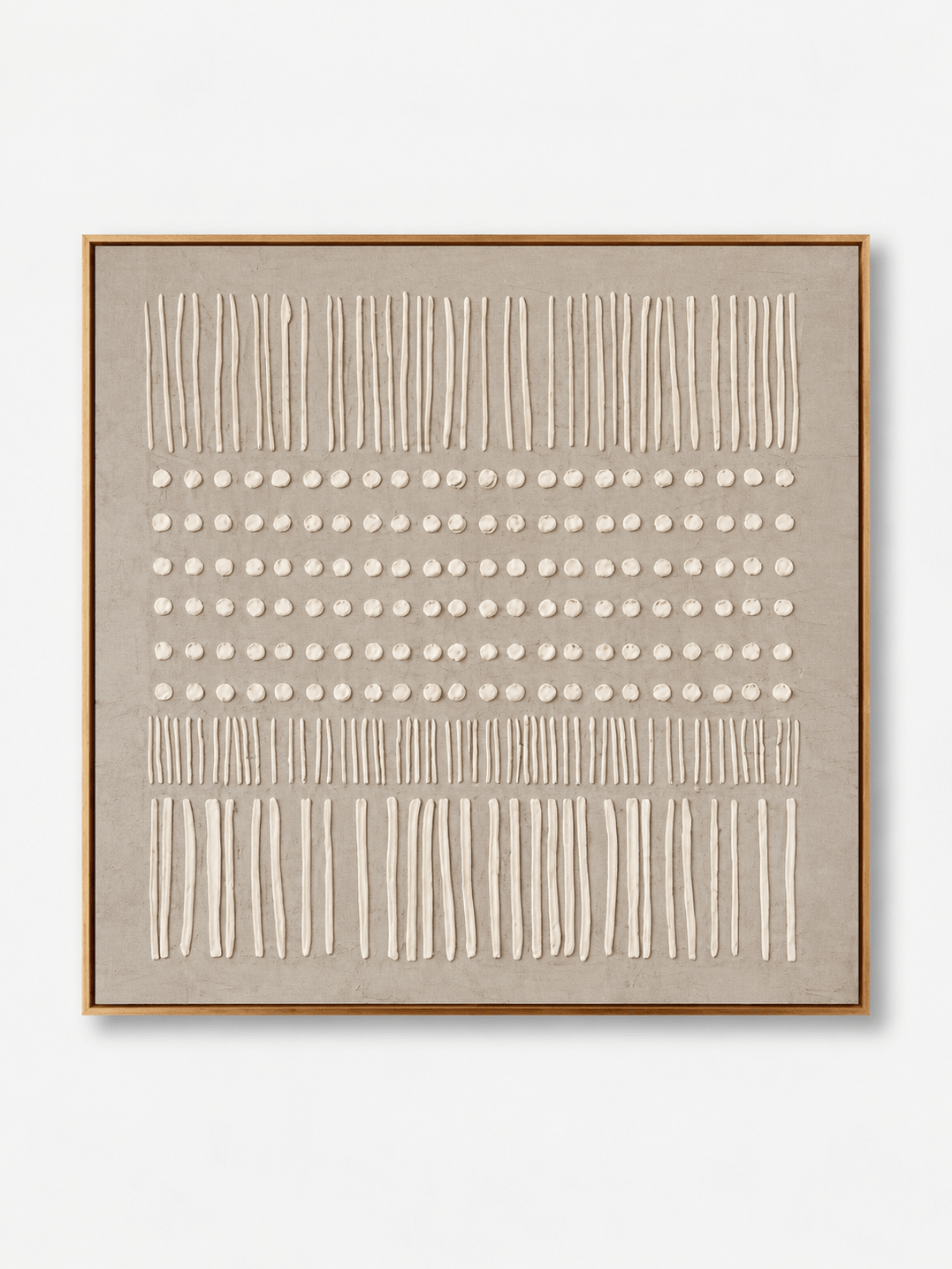Hand-painted beige textured geometric wall art with raised ivory lines and dots on warm greige by Eliot Vermeer