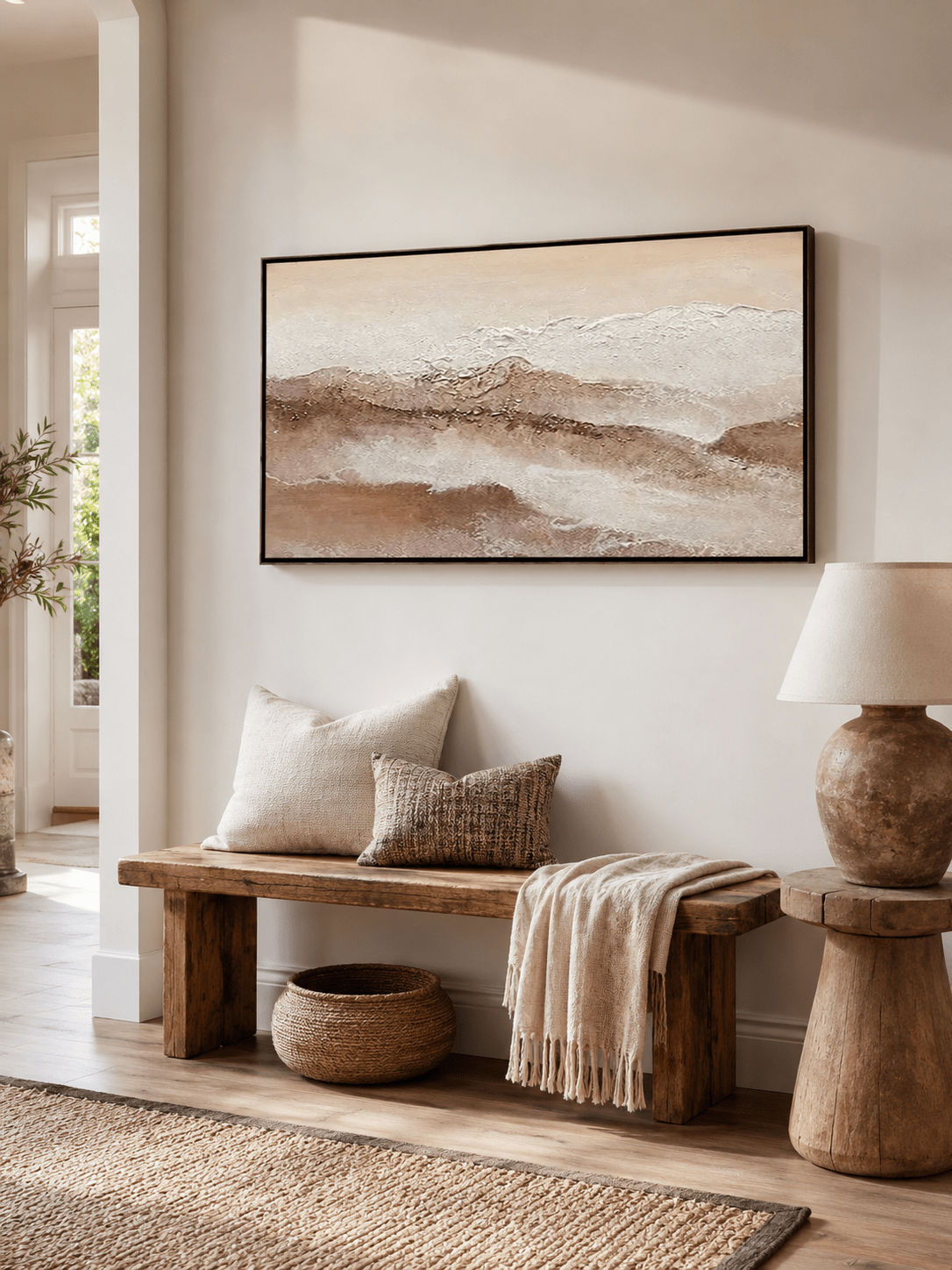 Modern neutral panoramic wall art inspired by desert hills