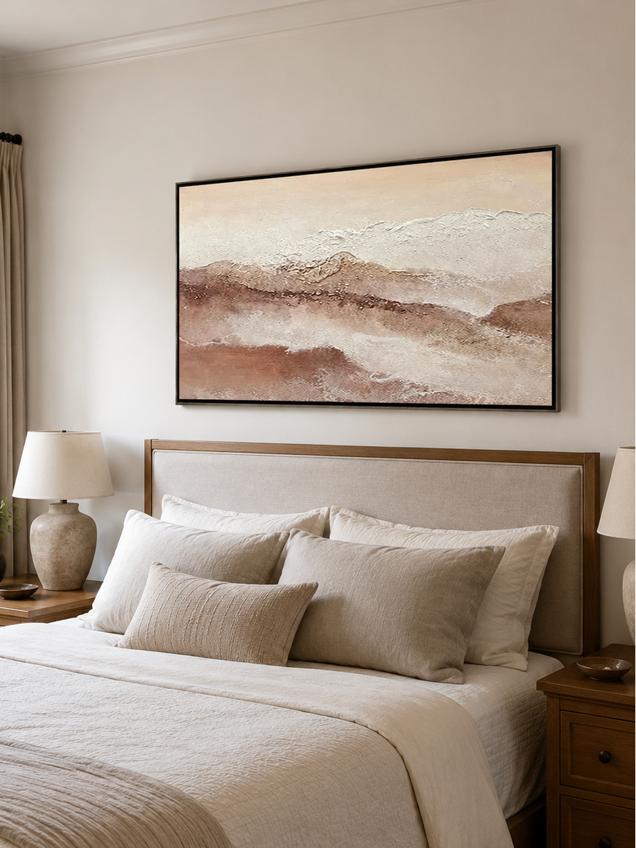 Minimalist abstract landscape artwork in beige and blush brown