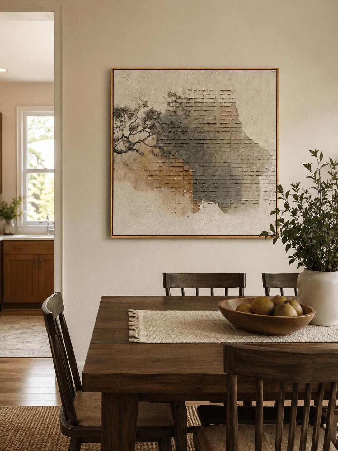 Modern textured canvas with weathered architectural shapes and cracks