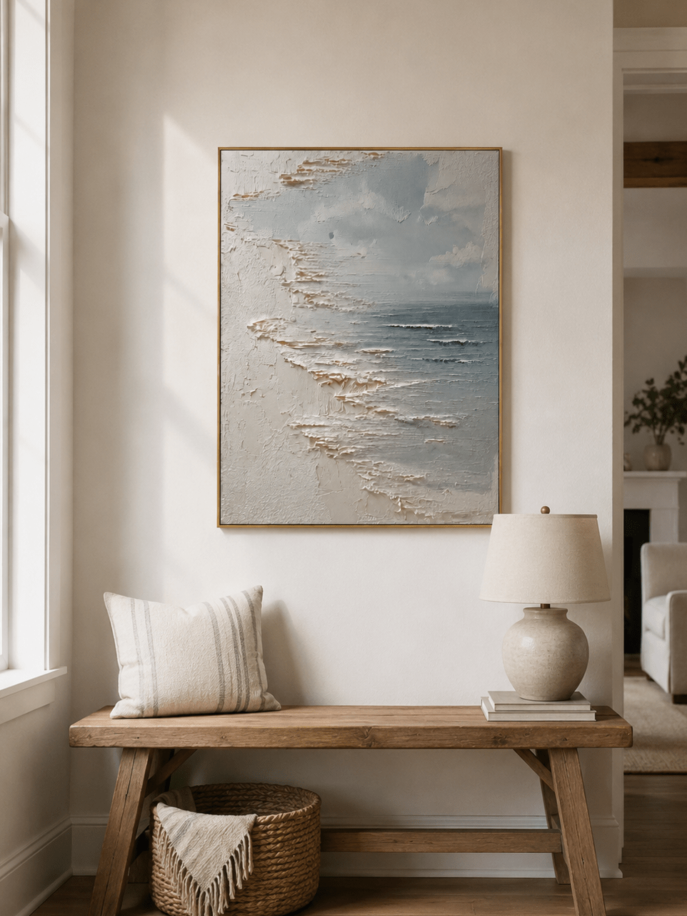 Product image of Minimalist Textured Ocean Waves Wall Art, hand-painted artwork, LL#0320, view 4