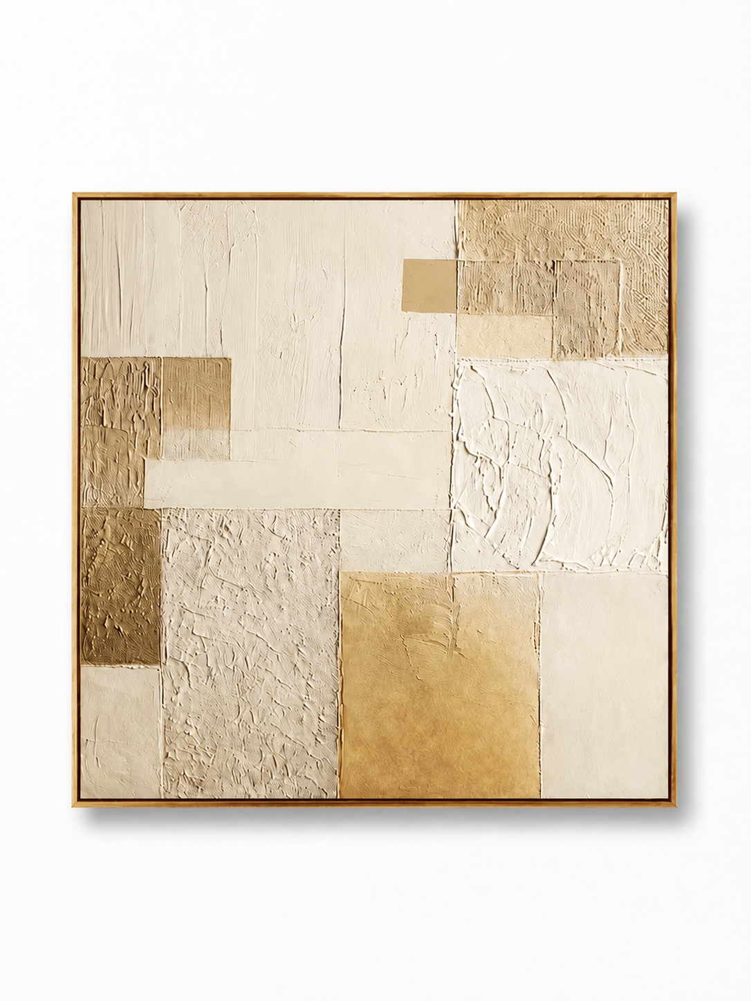 Hand-painted neutral textured geometric wall art in ivory, cream, sand beige and warm gold tones by Eliot Vermeer