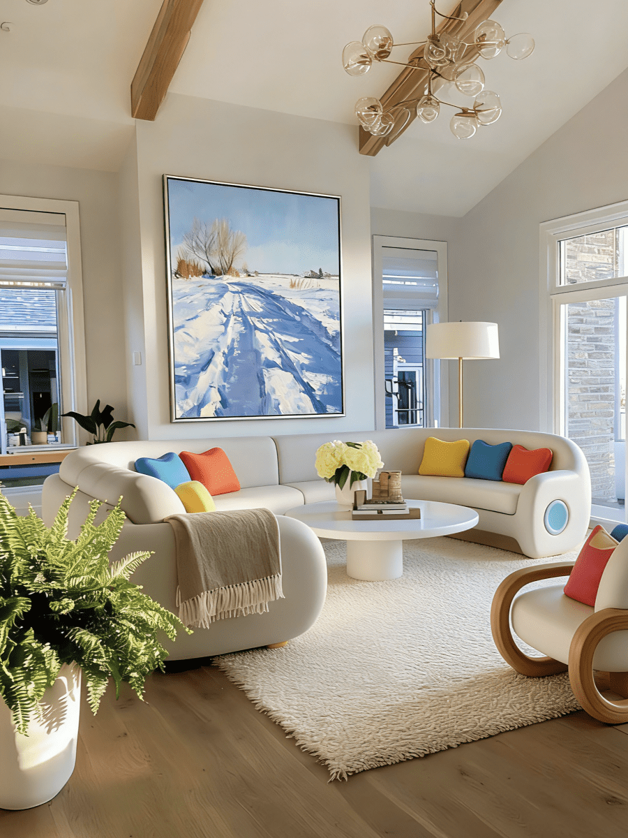 impasto winter landscape painting – textured snow road with tire tracks in blue-white tones, meditative winter art for living room or study