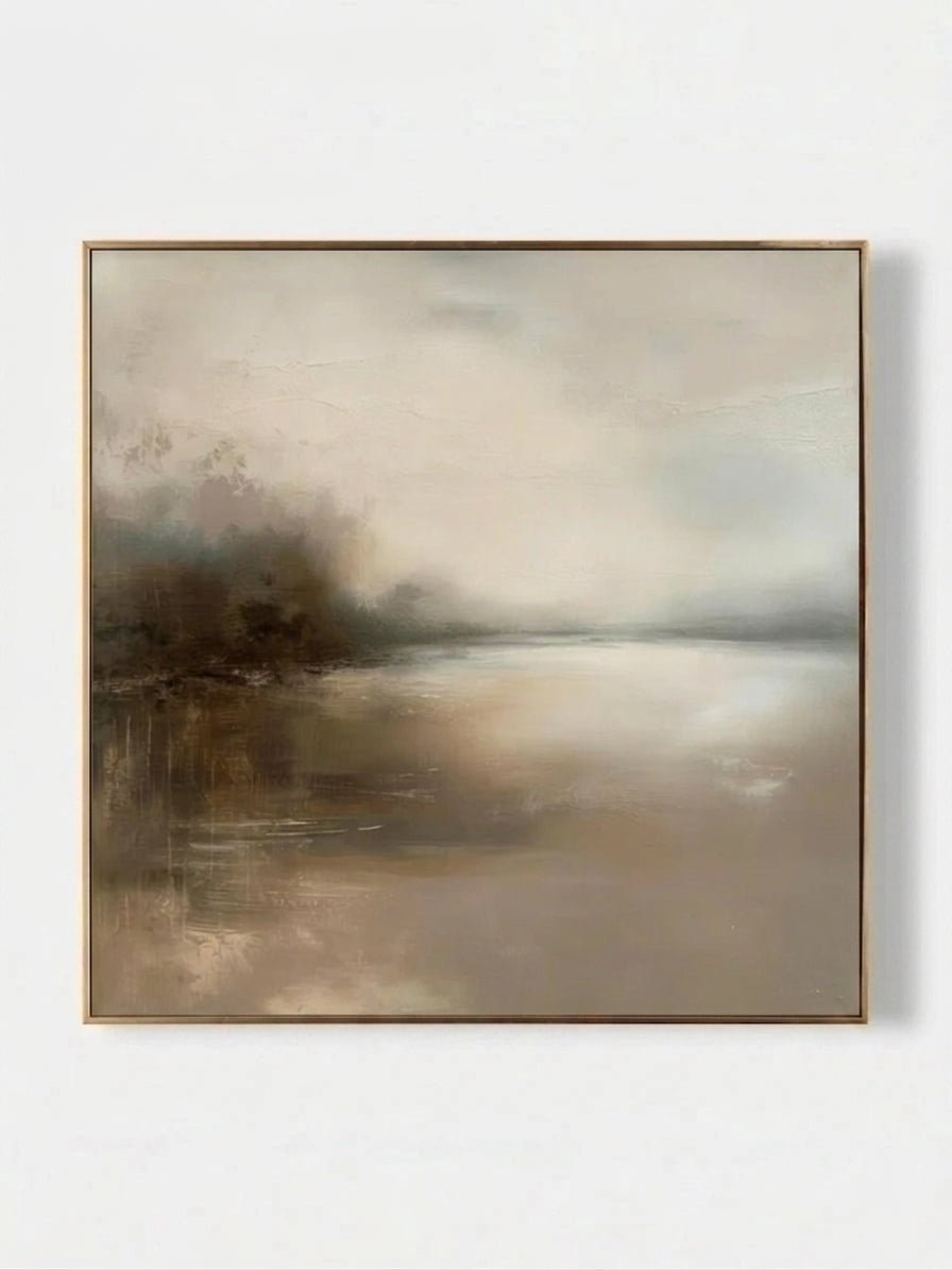 soft abstract art in muted earth tones with textured glazing, atmospheric wall decor for bedroom or meditation space