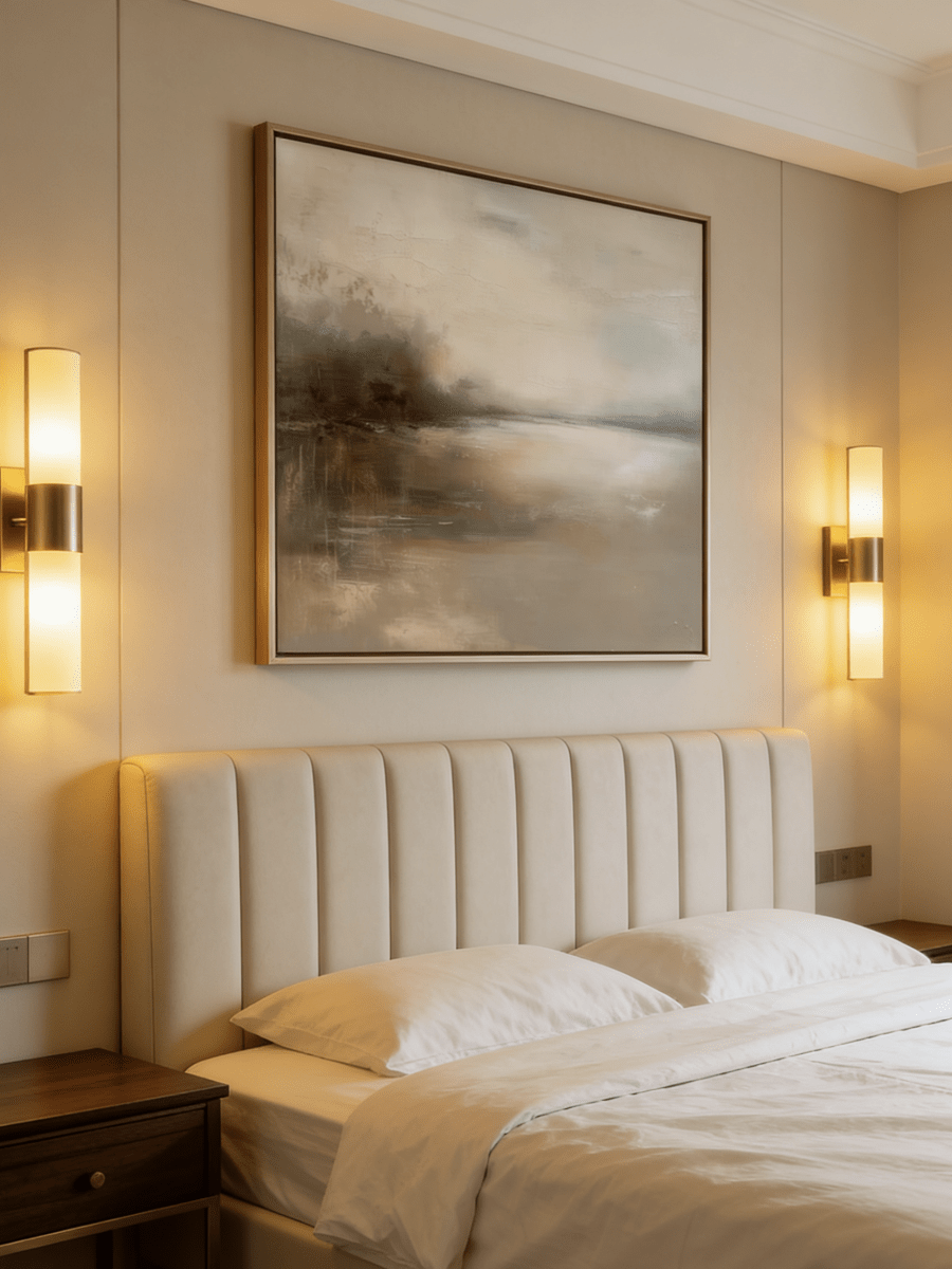 soft abstract art in muted earth tones with textured glazing, atmospheric wall decor for bedroom or meditation space