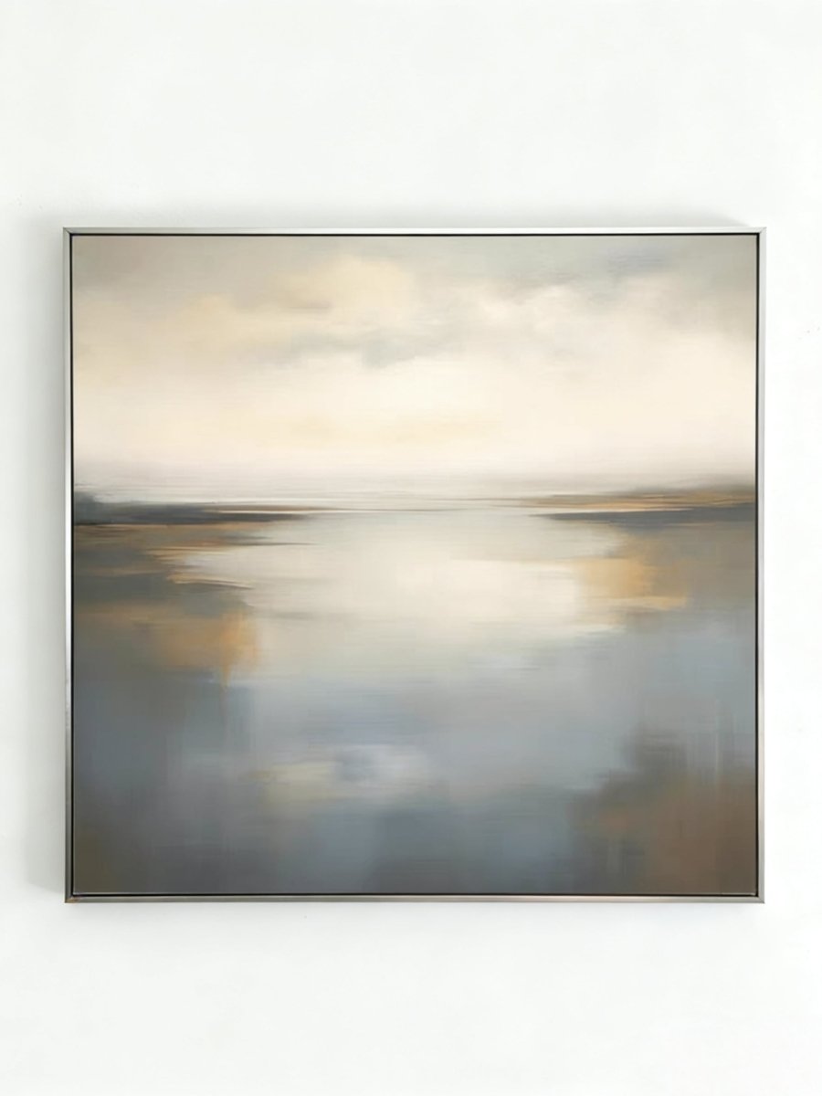 Original mirrored abstract landscape painting - meditative wall art for bedroom or calm interior decor