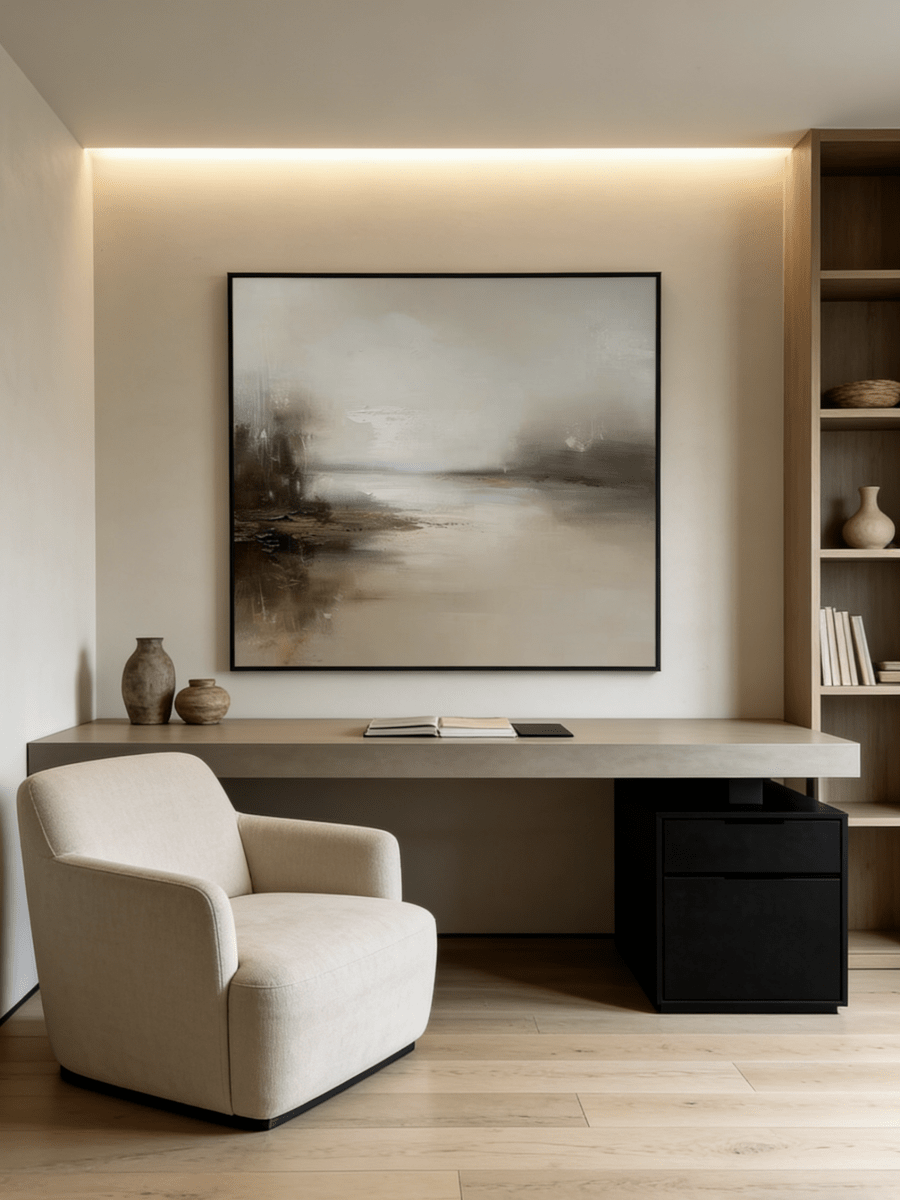 Original textured mist landscape painting - meditative wall art for bedroom or study decor