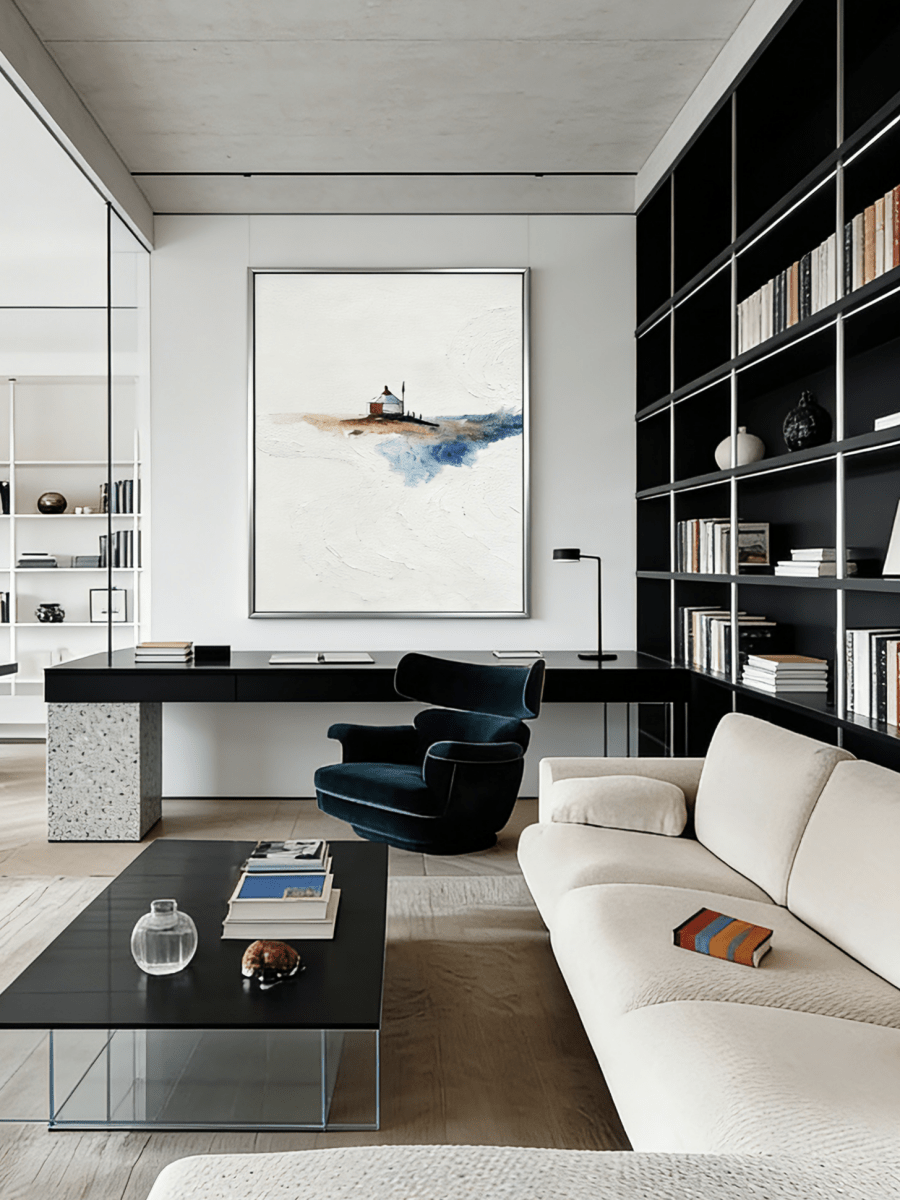 minimalist landscape painting– textured yurt in vast plains, travel-inspired art for contemplative interiors