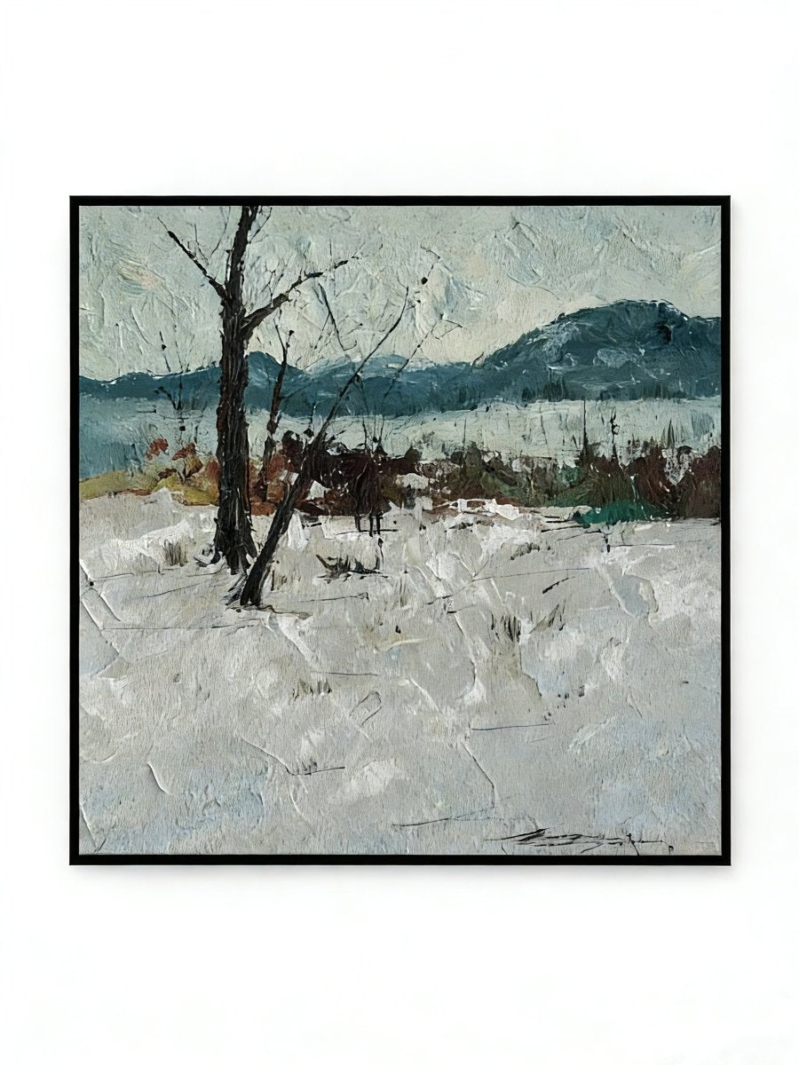 Hand-painted 3D relief oil painting featuring sculpted pebble-like textures on a divided black and beige earthy background.