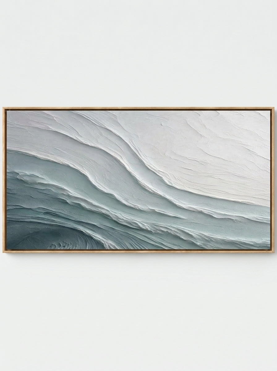 Minimalist Japandi 3D heavy texture ocean wave hand-painted canvas art by Leo Liang
