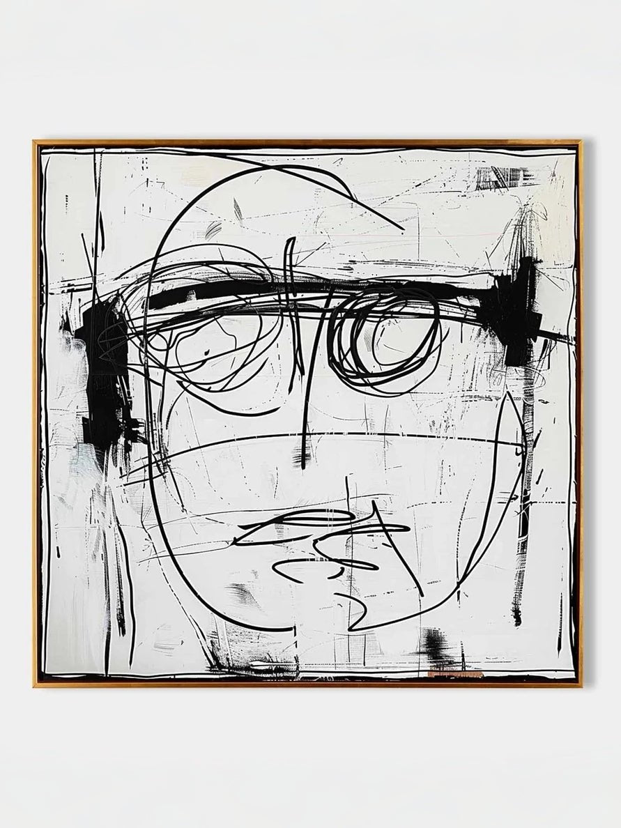 expressionist portrait painting – bold black linework on textured background, neo-expressionist art for modern interiors