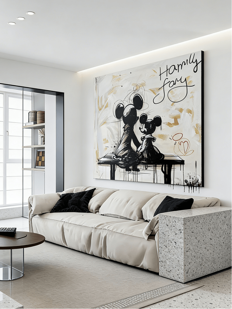 graffiti painting with two iconic cartoon characters sitting KS#0169 — styled display view 2.