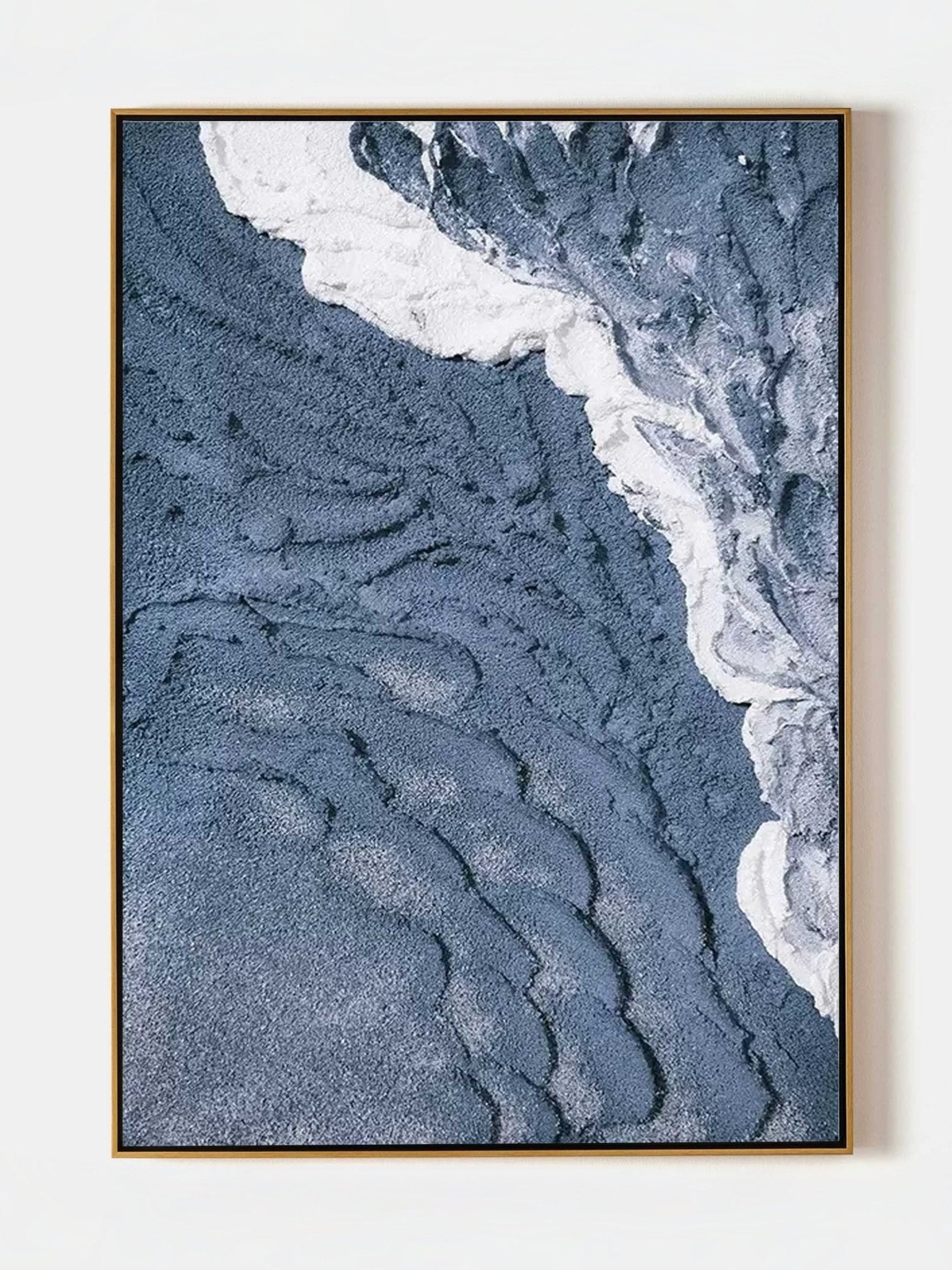 Hand-painted abstract ocean painting with heavy texture on pure color background, modern seascape canvas wall art