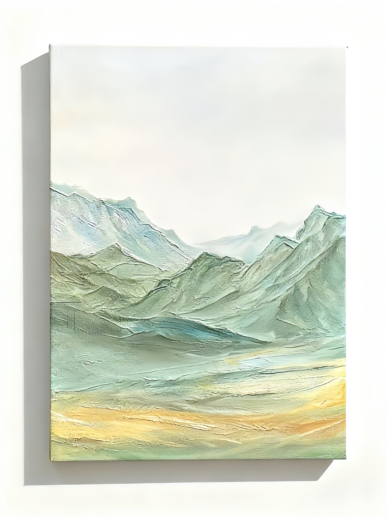 Hand-painted textured mountain range landscape in modern abstract style, canvas wall art for home decor