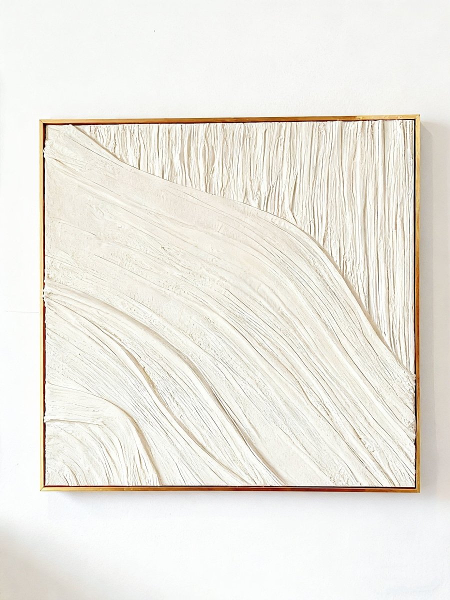 Hand-painted abstract plaster texture painting with bandage-style technique on canvas, modern wall art for living room decor