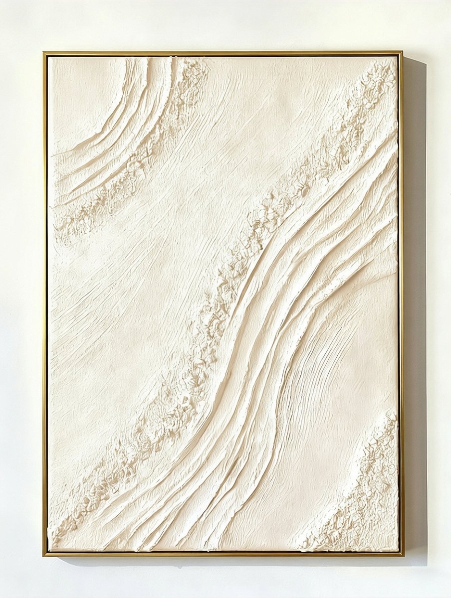 Hand-painted plaster texture abstract painting with bandage-like dimensional layers on canvas, modern wall art
