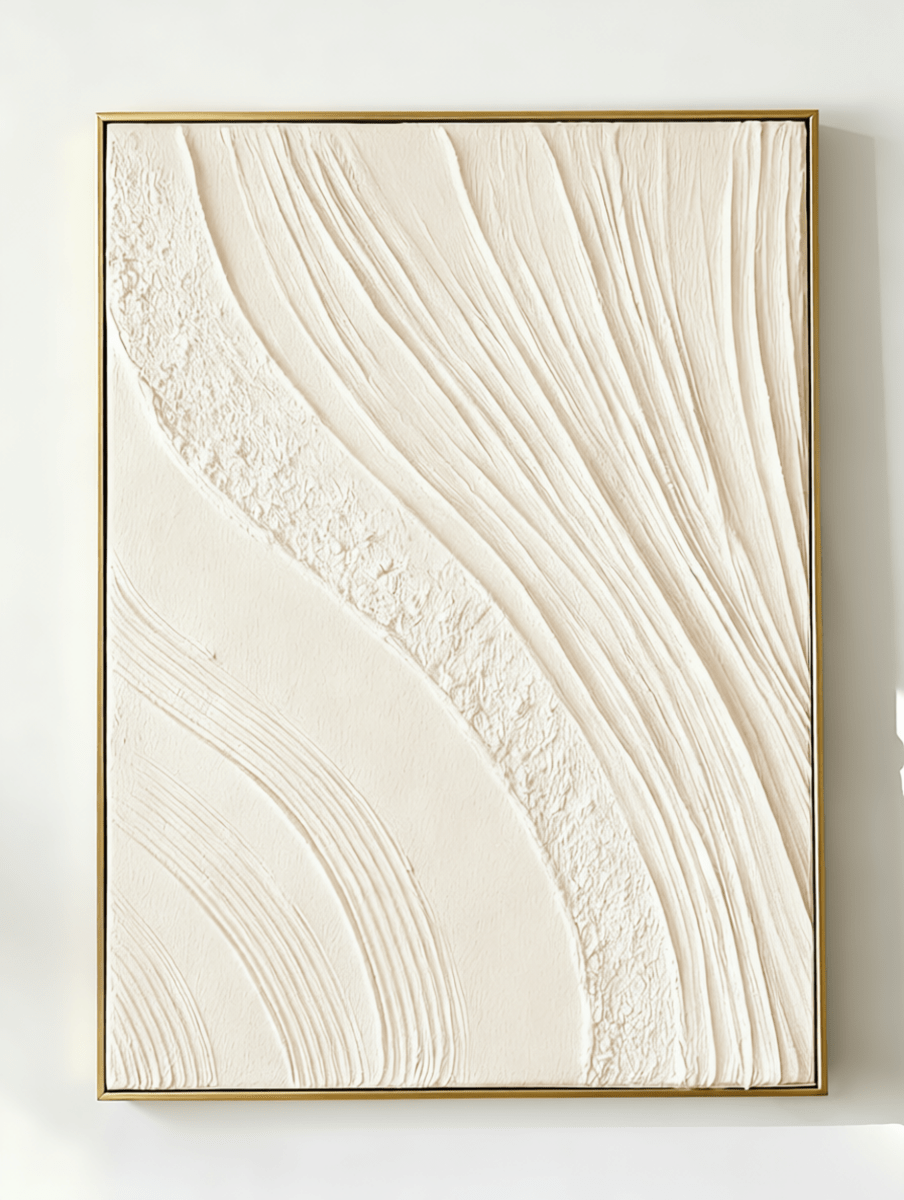 Hand-painted plaster texture abstract artwork with bandage technique on canvas, modern wall decor for living room