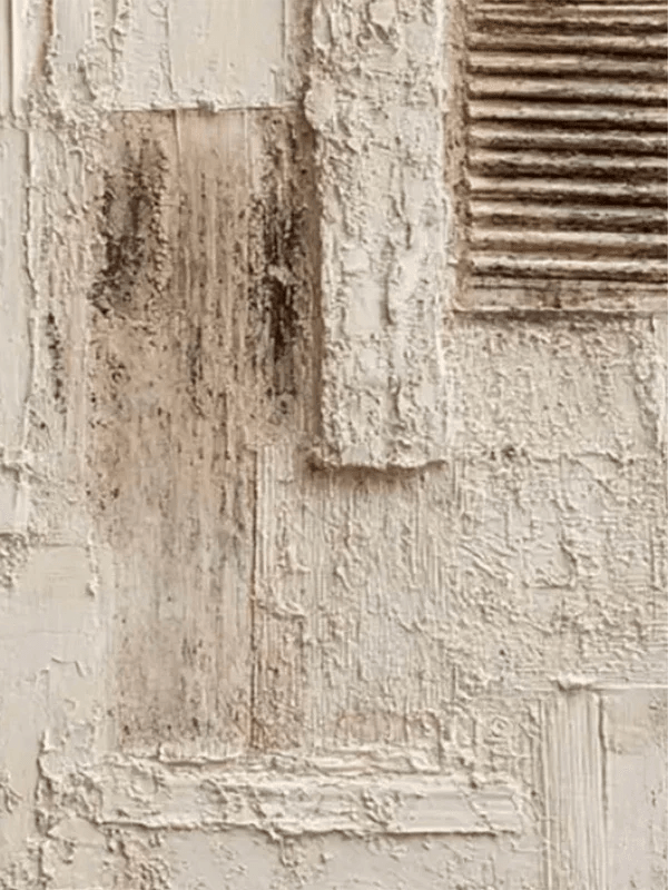 Large square oatmeal and cream heavy textured abstract painting, hand-painted Wabi-sabi wall art by Leo Liang for minimalist living room.