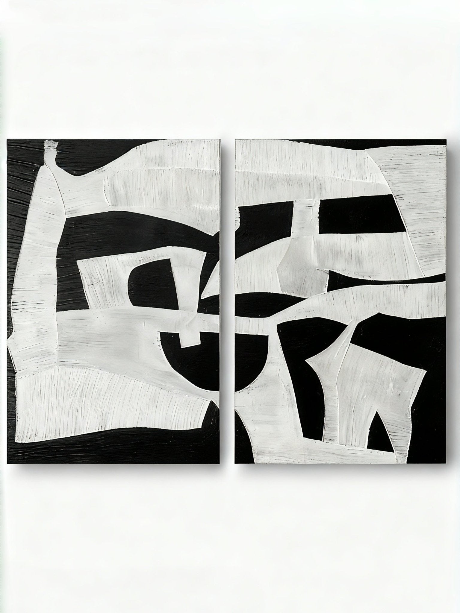 Modern geometric diptych, hand-painted oil painting on canvas for wall decor