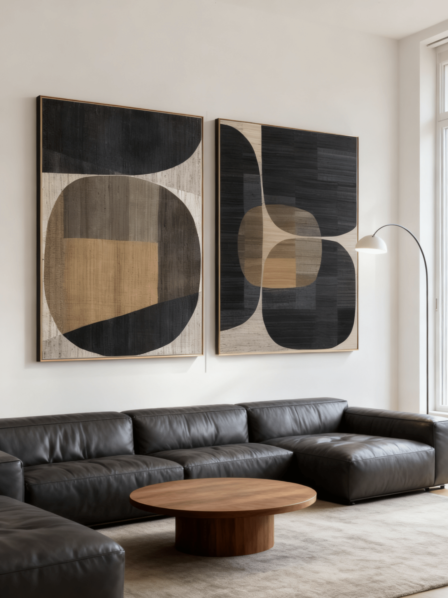 Modern abstract diptych oil painting with textured finish for living room