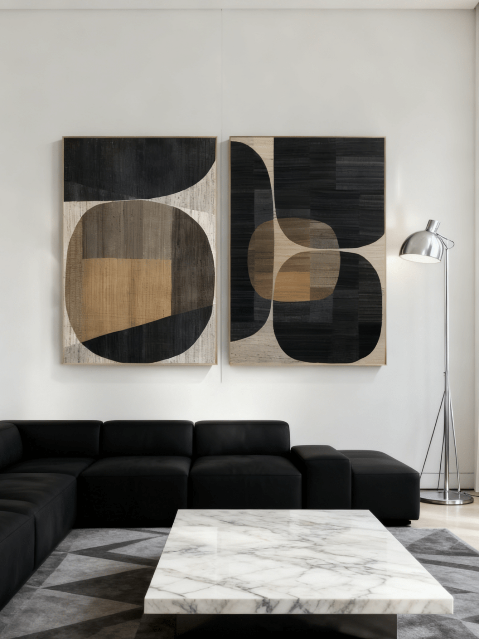 Modern abstract diptych oil painting with textured finish for living room