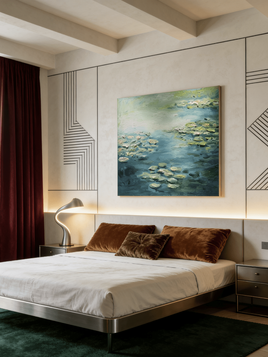 Original impressionist water lily painting– nature-inspired wall art for living room or bedroom decor