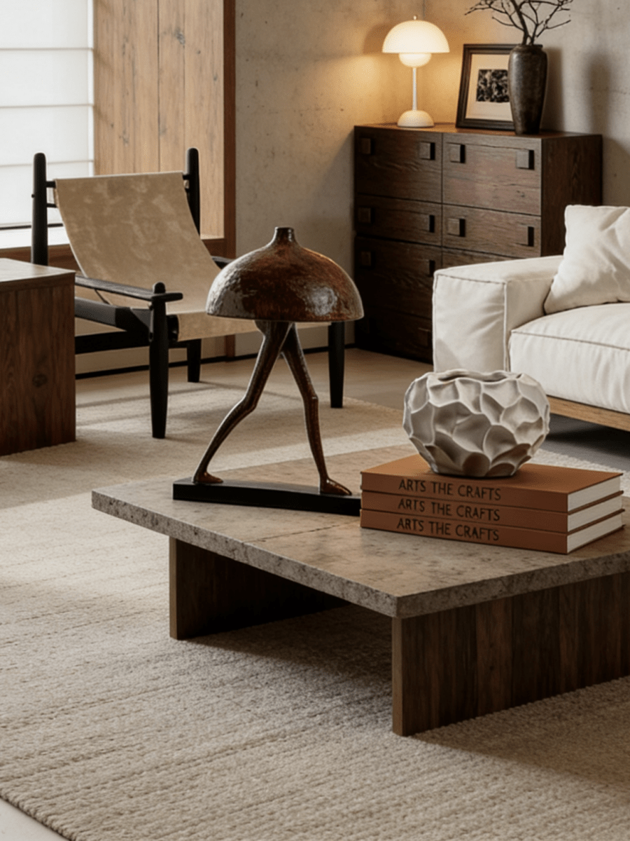 Walking Mushroom surreal sculpture - whimsical resin art object for shelf or tabletop decor