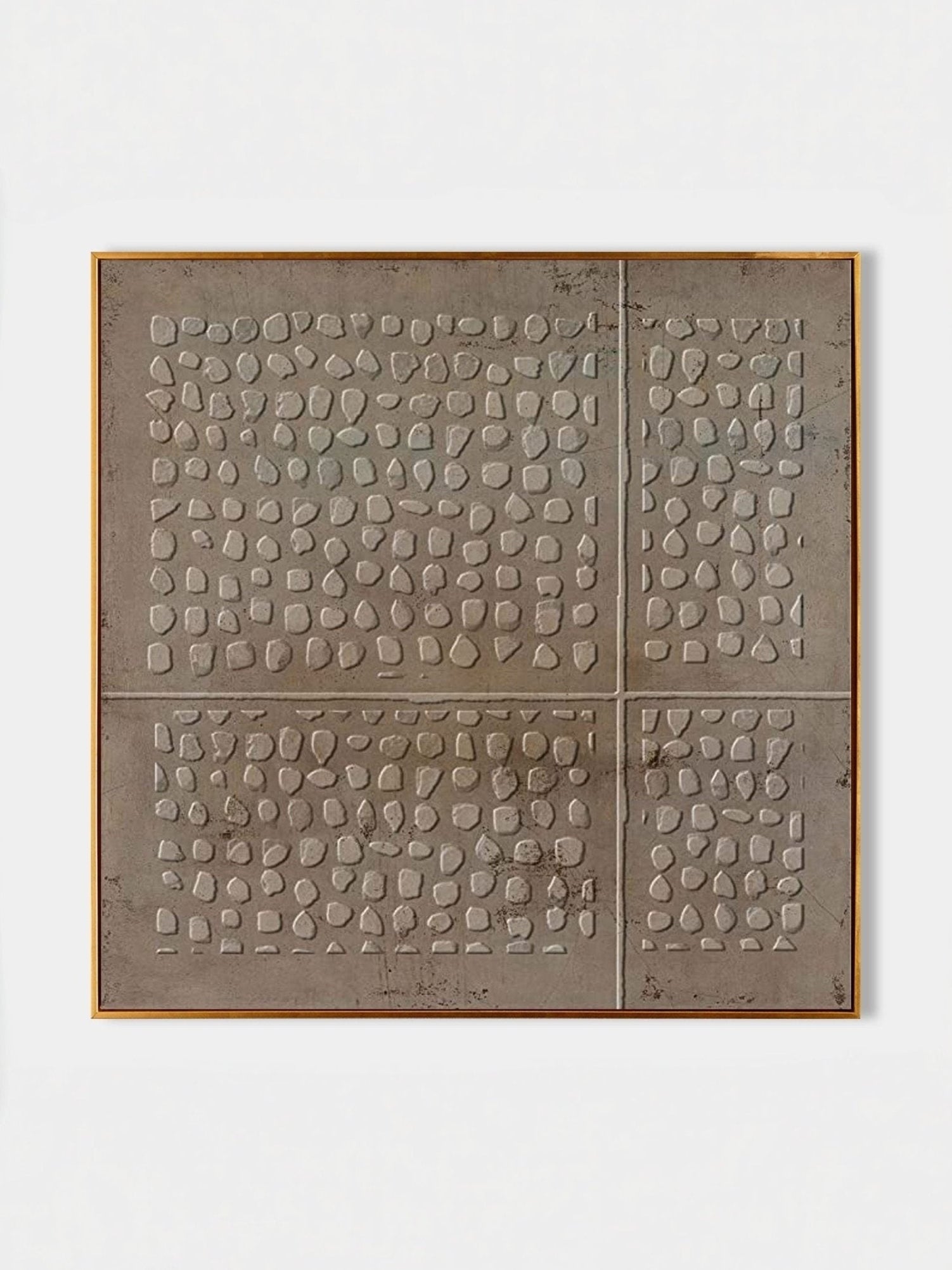Hand-painted Wabi-Sabi abstract canvas with irregular beige textured circles on a pure color background